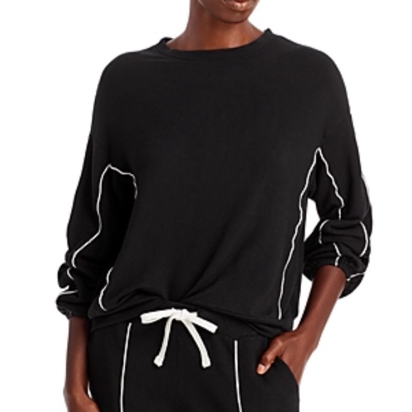 Monrow Piped Super Soft Sweatshirt, Black Sz M **NWT** - Picture 2 of 8